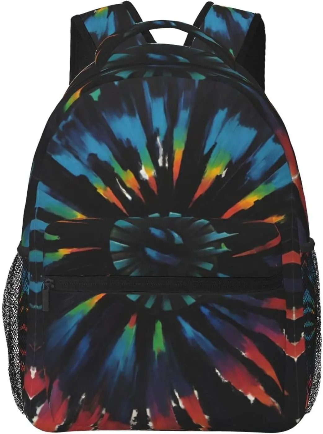 Polyester Daypack Backpack for Trekking Picnic Walking Cycling - Large Capacity Anti-Theft Multipurpose Shoulder Bag, Black Tie Dye Art Casual Daypack