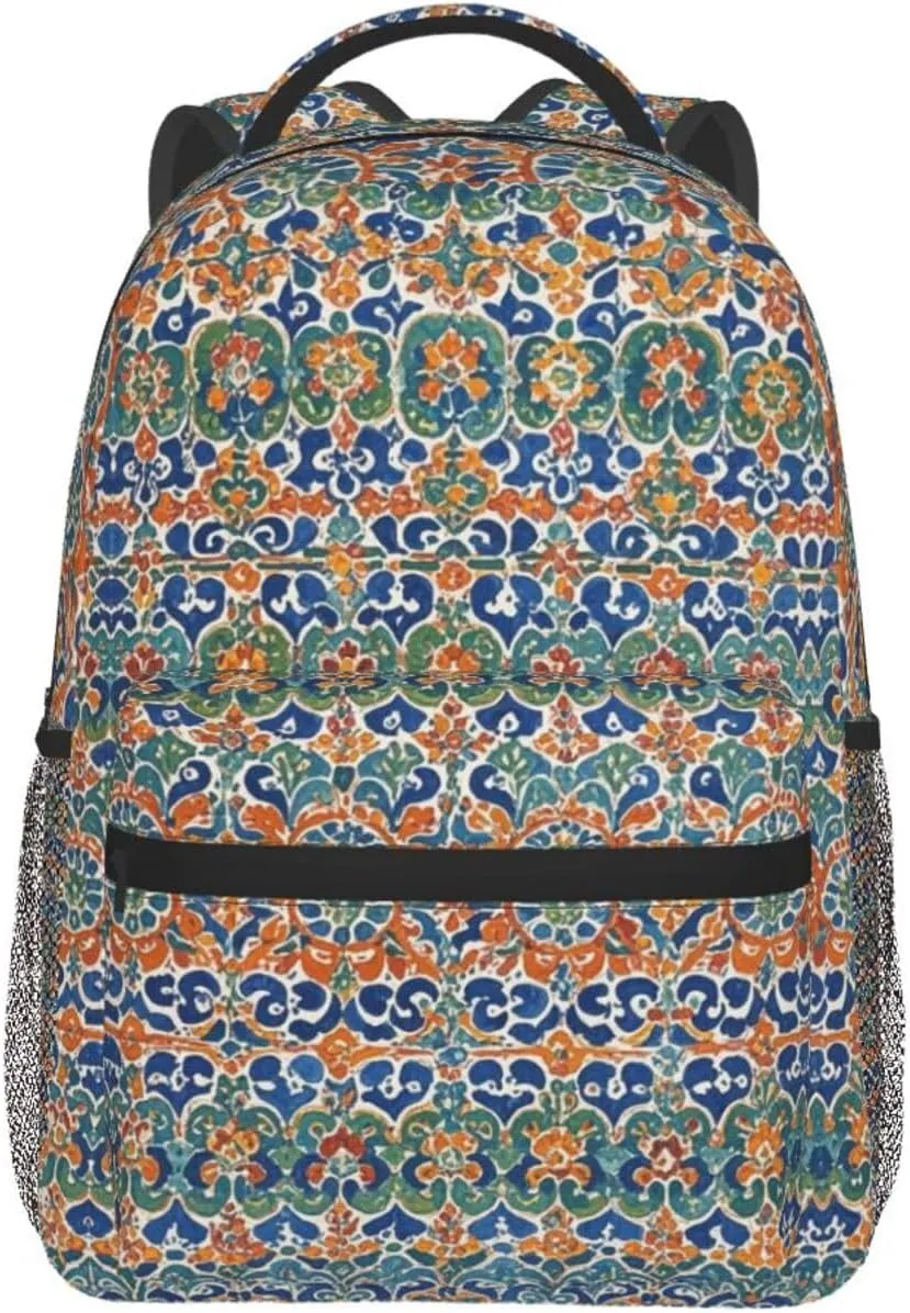 Polyester Daypack Backpack for Trekking Picnic Walking Cycling - Large Capacity Anti-Theft Multipurpose Shoulder Bag, Colorful Black Geometric Stripes 80S 90S Style Art Casual Daypack