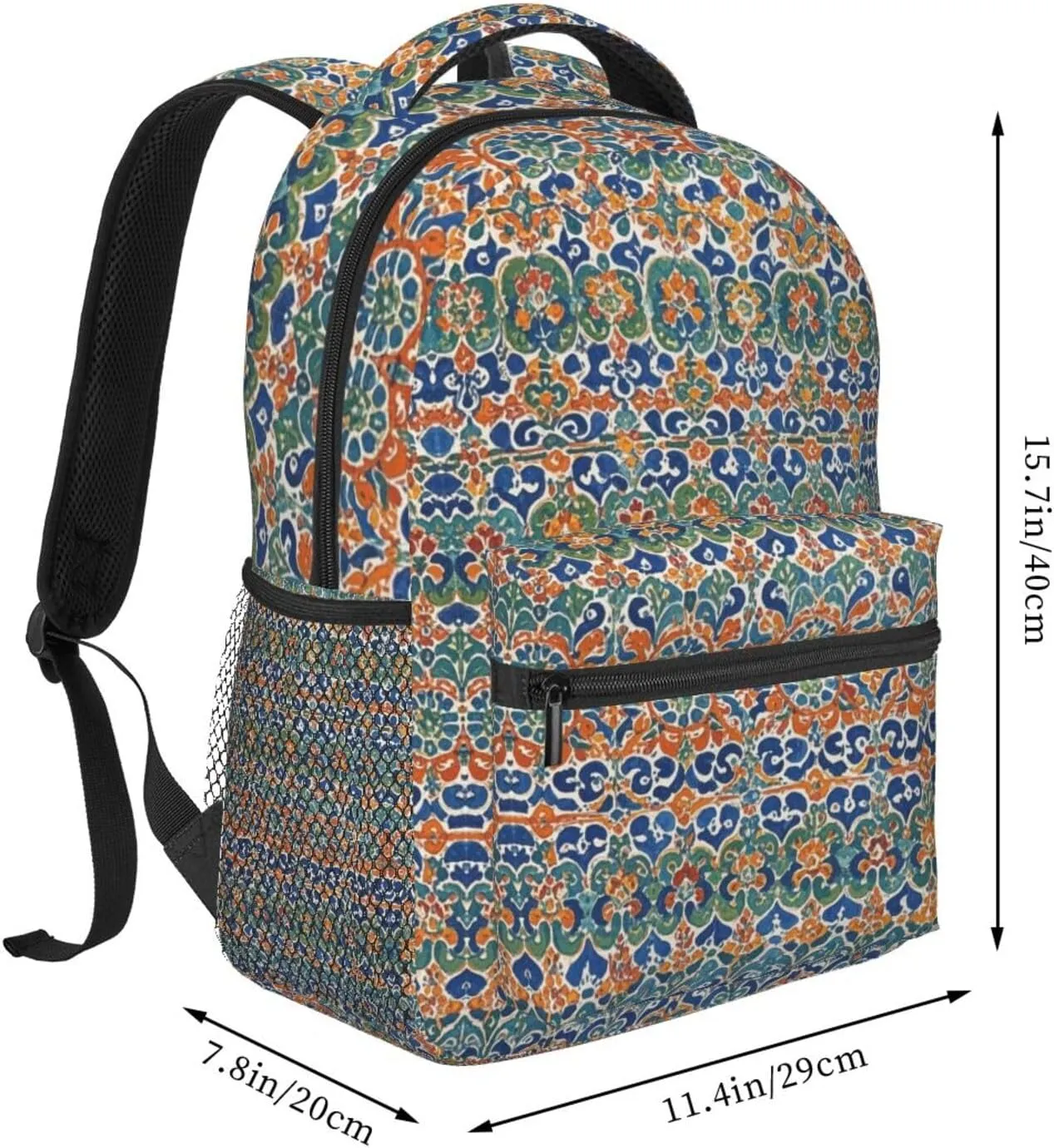 Polyester Daypack Backpack for Trekking Picnic Walking Cycling - Large Capacity Anti-Theft Multipurpose Shoulder Bag, Colorful Black Geometric Stripes 80S 90S Style Art Casual Daypack