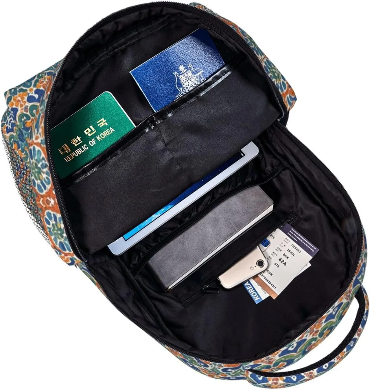 Polyester Daypack Backpack for Trekking Picnic Walking Cycling - Large Capacity Anti-Theft Multipurpose Shoulder Bag, Colorful Black Geometric Stripes 80S 90S Style Art Casual Daypack