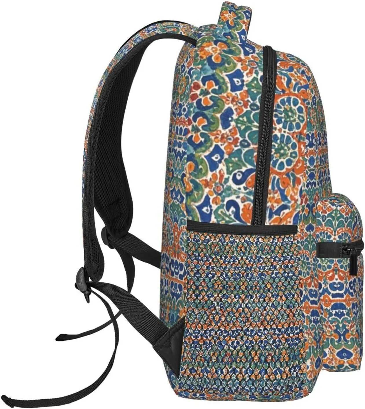 Polyester Daypack Backpack for Trekking Picnic Walking Cycling - Large Capacity Anti-Theft Multipurpose Shoulder Bag, Colorful Black Geometric Stripes 80S 90S Style Art Casual Daypack