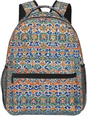 Polyester Daypack Backpack for Trekking Picnic Walking Cycling - Large Capacity Anti-Theft Multipurpose Shoulder Bag, Colorful Black Geometric Stripes 80S 90S Style Art Casual Daypack