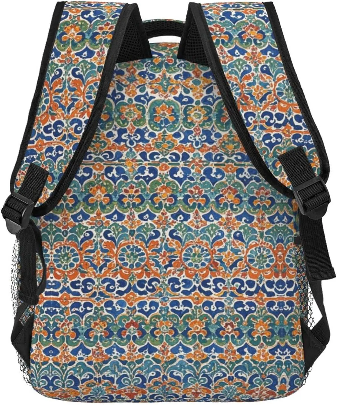 Polyester Daypack Backpack for Trekking Picnic Walking Cycling - Large Capacity Anti-Theft Multipurpose Shoulder Bag, Colorful Black Geometric Stripes 80S 90S Style Art Casual Daypack