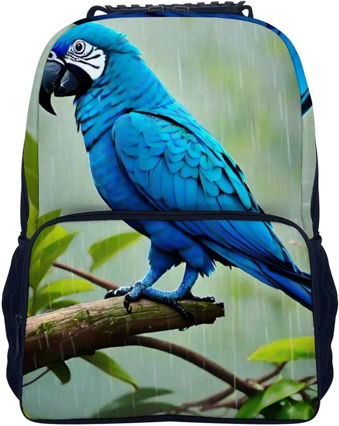 Polyester Daypack Backpack for Trekking Picnic Walking Cycling - Large Capacity Anti-Theft Multipurpose Shoulder Bag, Lovely Blue Parrot Rain Art Casual Daypack