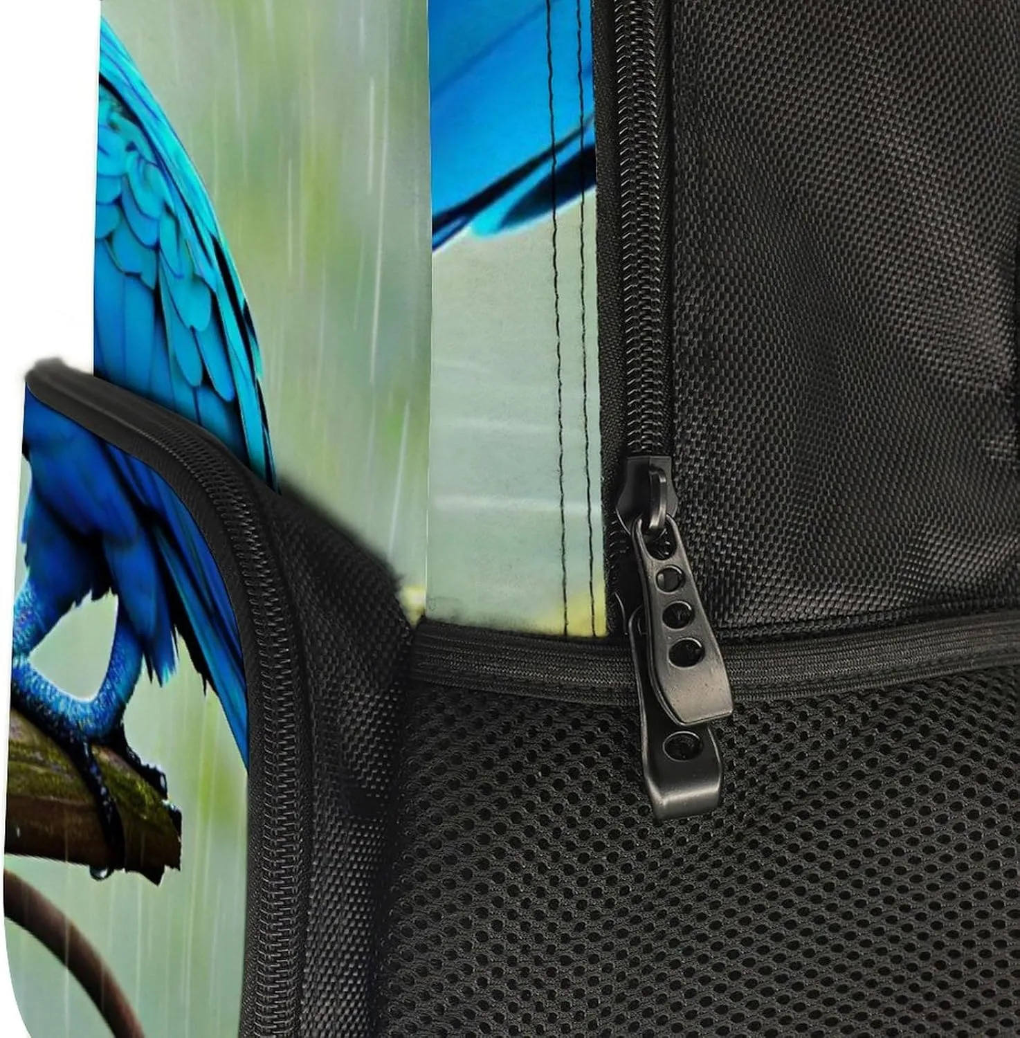 Polyester Daypack Backpack for Trekking Picnic Walking Cycling - Large Capacity Anti-Theft Multipurpose Shoulder Bag, Lovely Blue Parrot Rain Art Casual Daypack