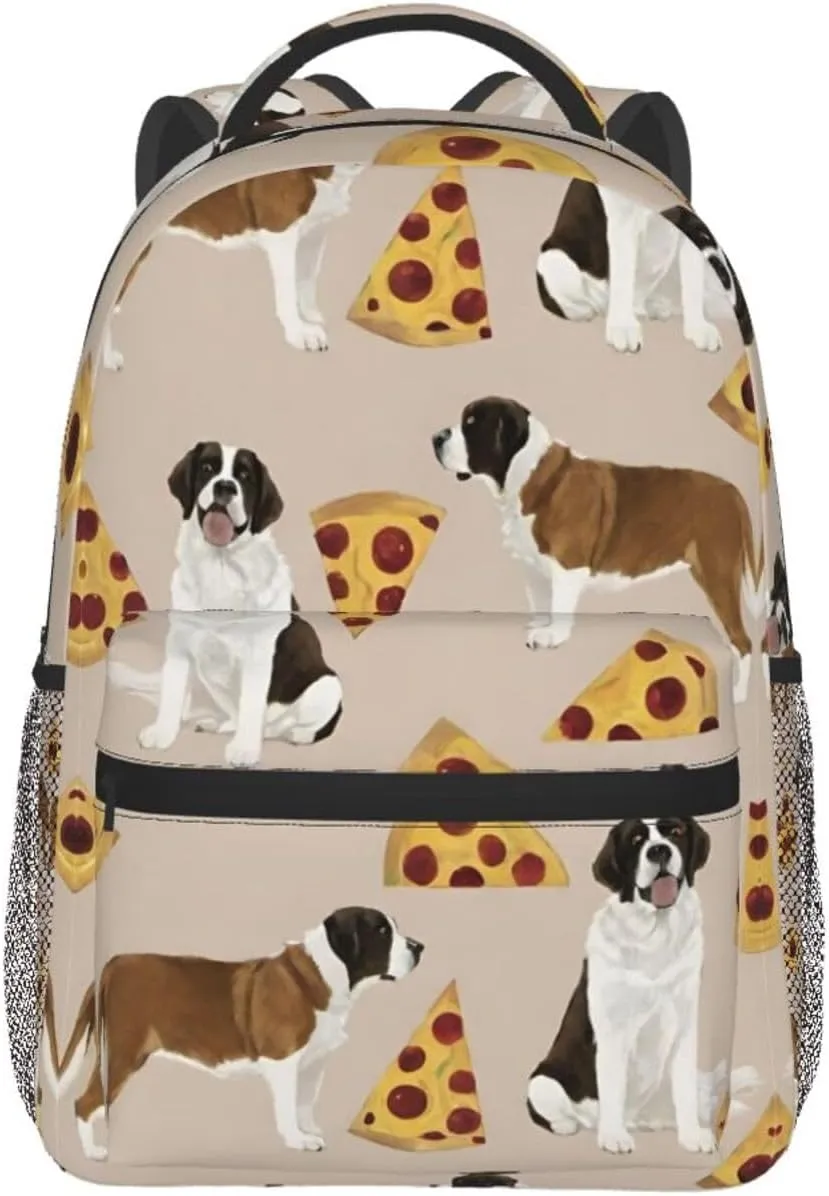 Polyester Daypack Backpack for Trekking Picnic Walking Cycling - Large Capacity Anti-Theft Multipurpose Shoulder Bag, Saint Bernard Dog Breed Art Casual Daypack