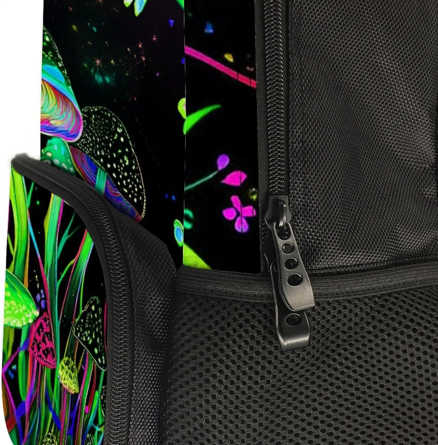 Polyester Daypack Backpack for Trekking Picnic Walking Cycling - Large Capacity Anti-Theft Multipurpose Shoulder Bag, Trippy Mushroom Butterflies Glowing Psychedelic Art Casual Daypack