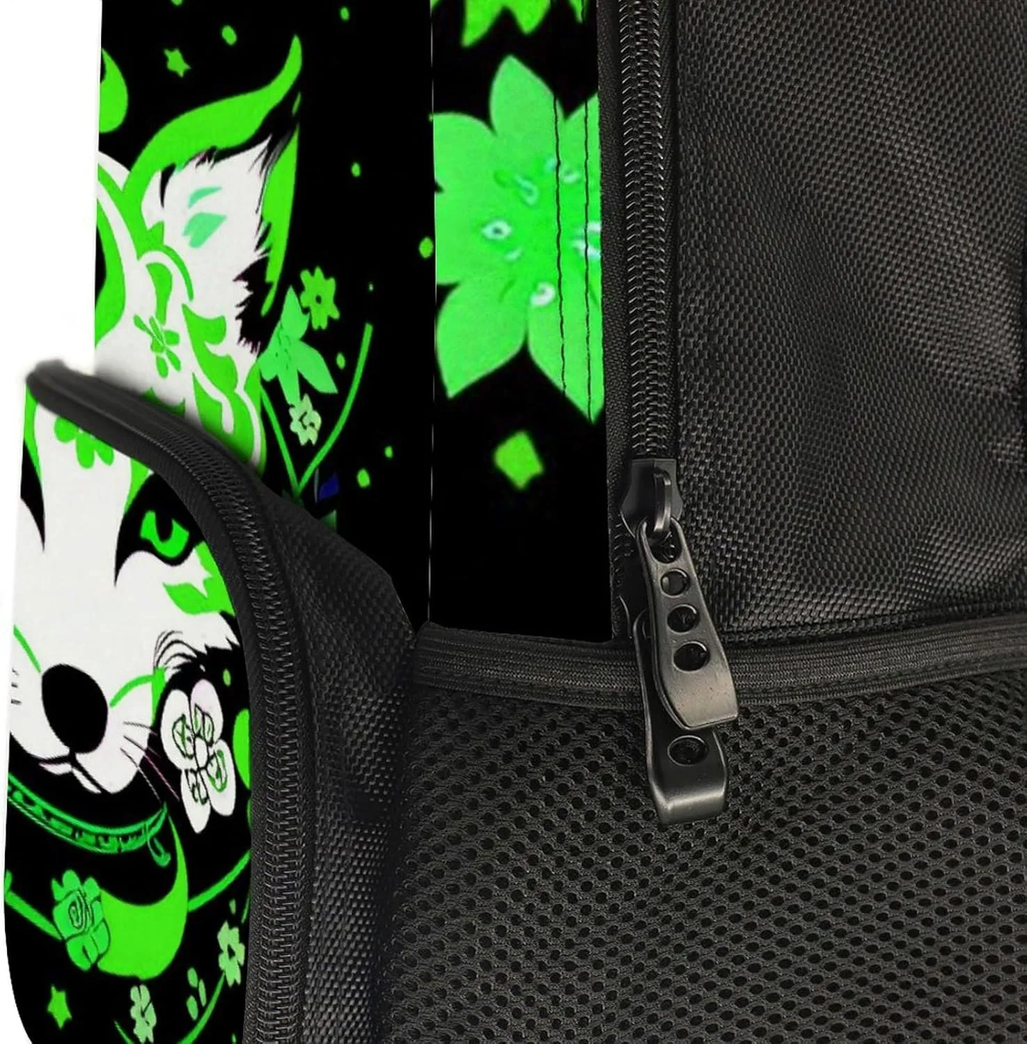 Polyester Daypack Bookbag for Gym Business Bicycle - Large Capacity Multipurpose Anti-Theft Carry On Bag, Japanese Kitsune Fox Magical Flowers Art Travel Hiking Daypack