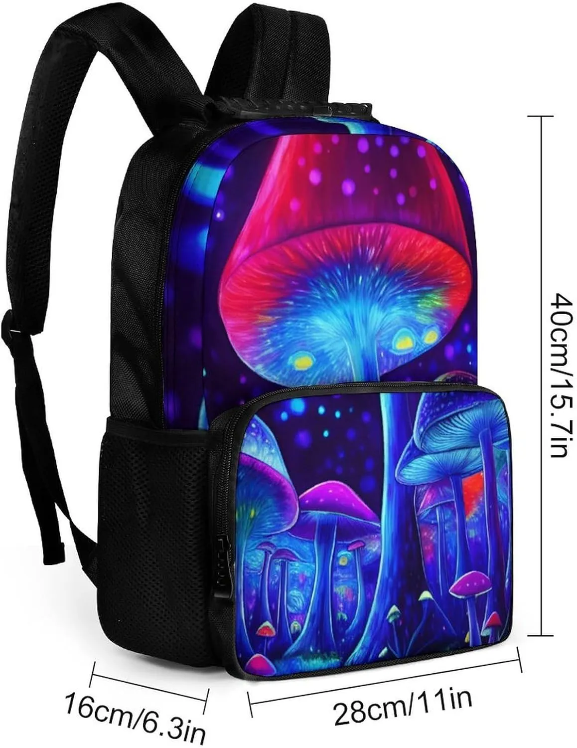 Polyester Daypack Bookbag for Gym Business Bicycle - Large Capacity Multipurpose Anti-Theft Carry On Bag, Magic Mushrooms Fairytale Mushrooms Scenery Psychedelic Art Travel Hiking Daypack