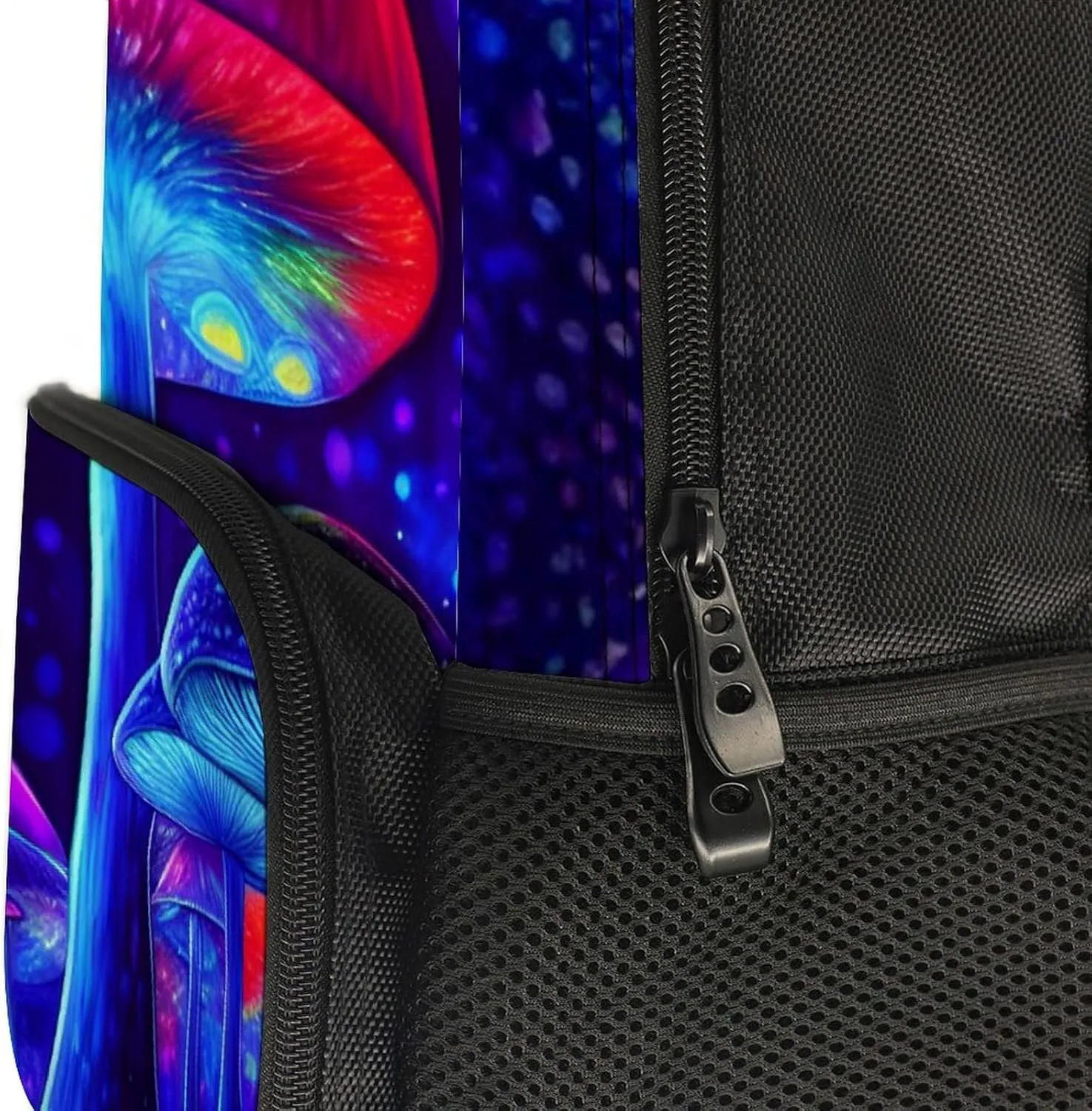 Polyester Daypack Bookbag for Gym Business Bicycle - Large Capacity Multipurpose Anti-Theft Carry On Bag, Magic Mushrooms Fairytale Mushrooms Scenery Psychedelic Art Travel Hiking Daypack