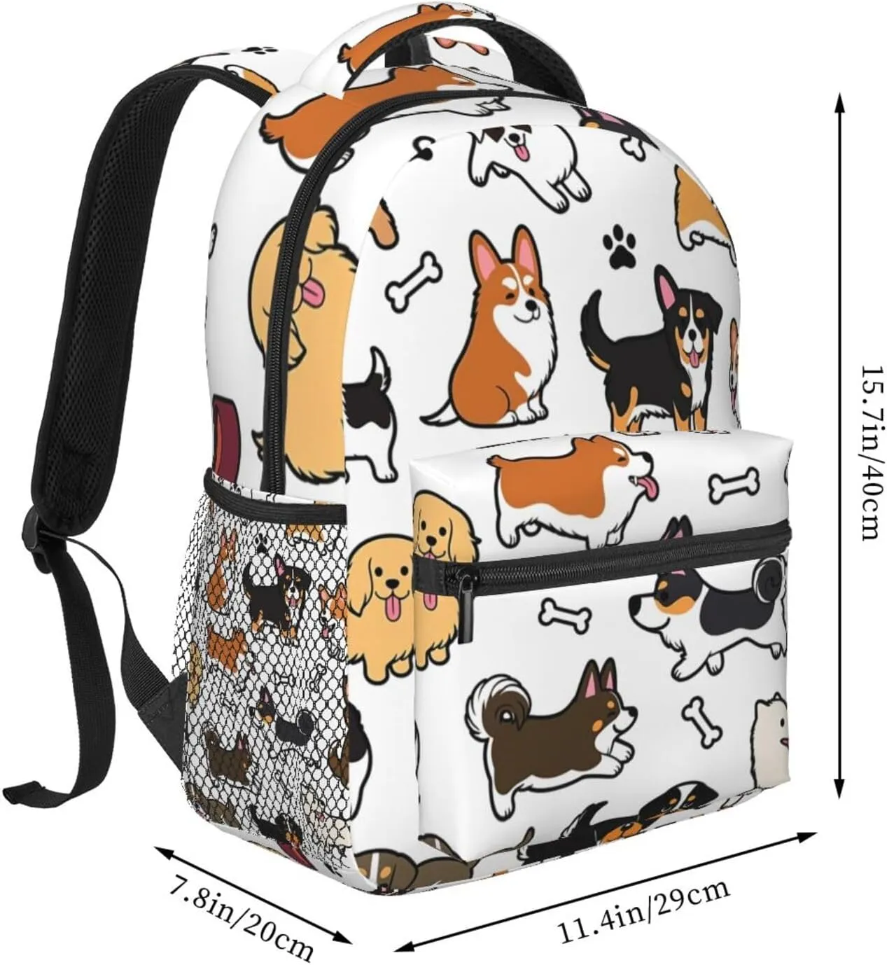 Polyester Daypack for Hiking Work Running - Big Capacity Anti-Theft Multipurpose Shoulder Bag, Cartoon Dog Bone Art Travel and Sport Backpack Rucksack