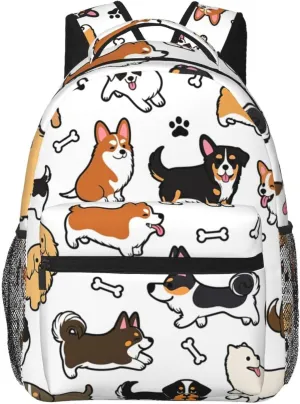 Polyester Daypack for Hiking Work Running - Big Capacity Anti-Theft Multipurpose Shoulder Bag, Cartoon Dog Bone Art Travel and Sport Backpack Rucksack