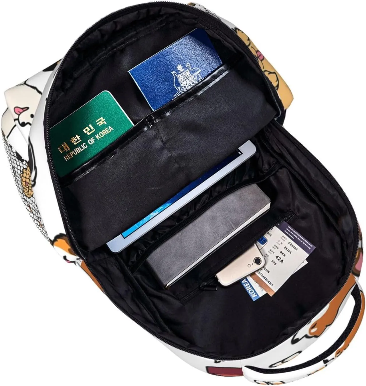 Polyester Daypack for Hiking Work Running - Big Capacity Anti-Theft Multipurpose Shoulder Bag, Cartoon Dog Bone Art Travel and Sport Backpack Rucksack