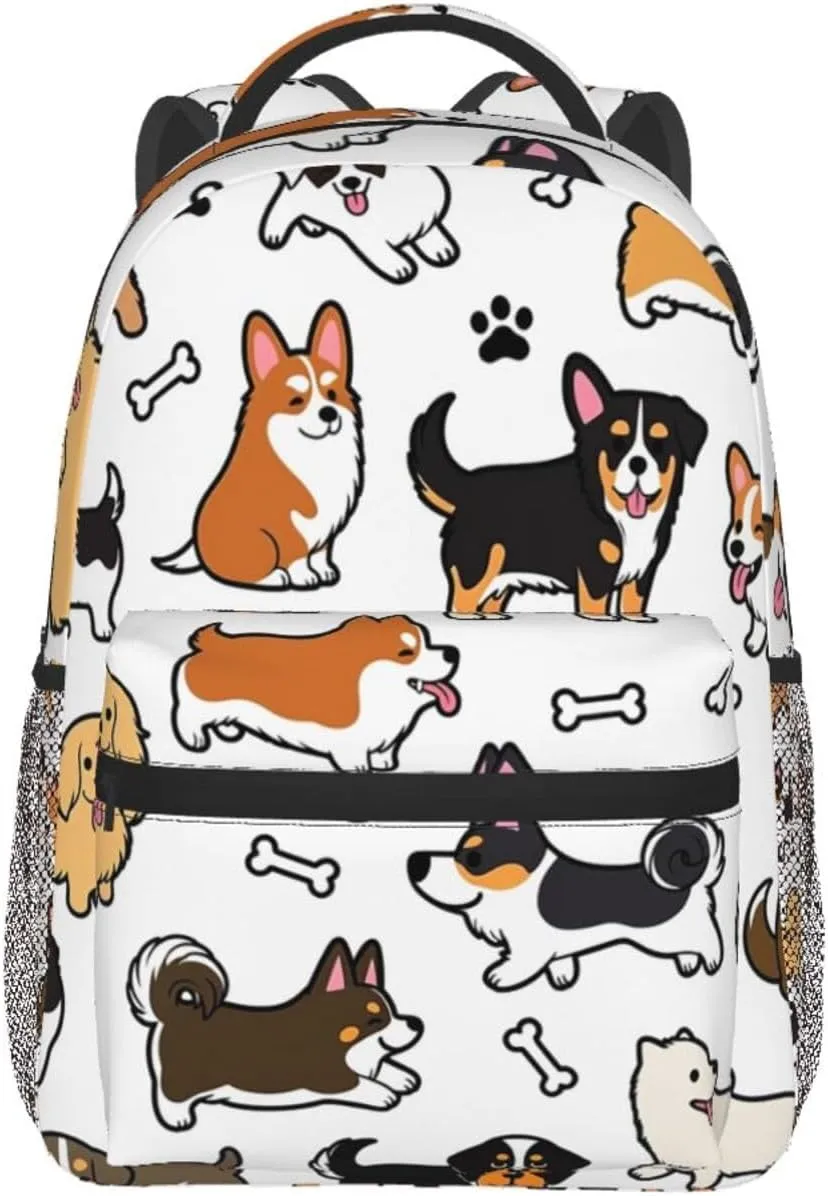 Polyester Daypack for Hiking Work Running - Big Capacity Anti-Theft Multipurpose Shoulder Bag, Cartoon Dog Bone Art Travel and Sport Backpack Rucksack