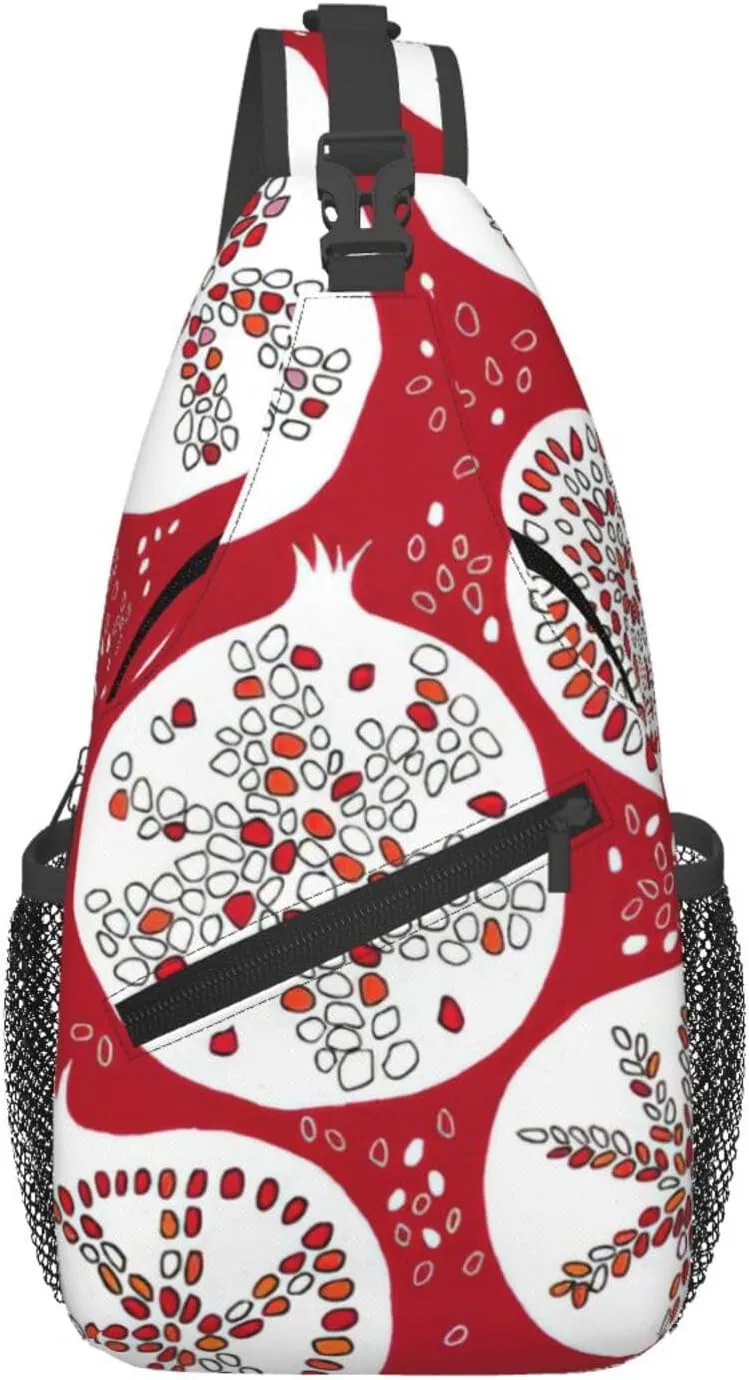 Pomegranate Painting Print Sling Bag Crossbody Backpack For Women Men Hiking Travel Over The Shoulder Multipurpose Bag