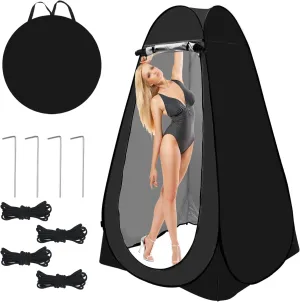 Pop Up Shower Tent Portable Camping Bathroom Toilet Tent Changing Dressing Room Privacy Shelters Room for Hiking Beach Sun Shelter Picnic Fishing UPF50  Waterproof (Black)