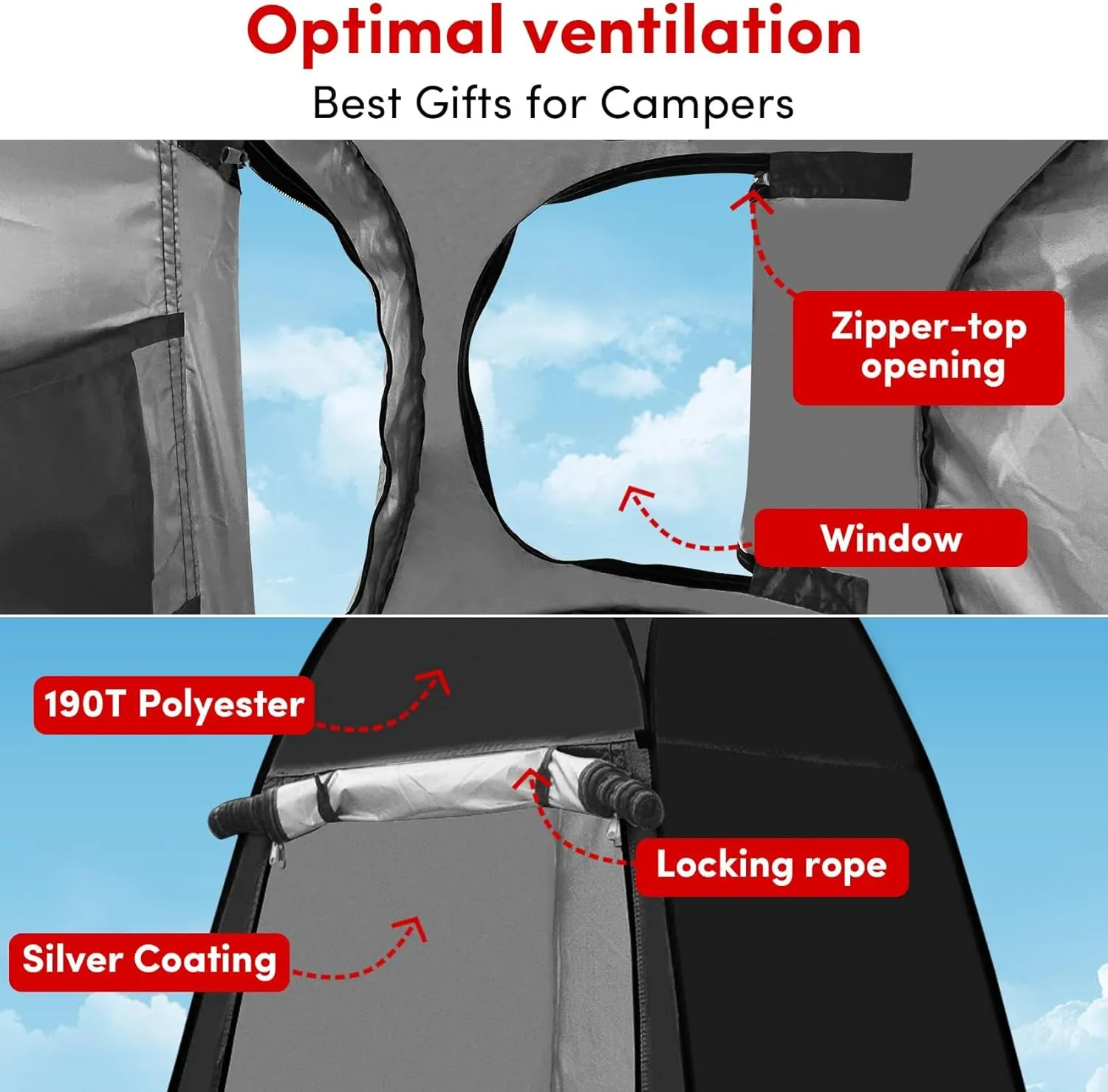 Pop Up Shower Tent Portable Camping Bathroom Toilet Tent Changing Dressing Room Privacy Shelters Room for Hiking Beach Sun Shelter Picnic Fishing UPF50  Waterproof (Black)