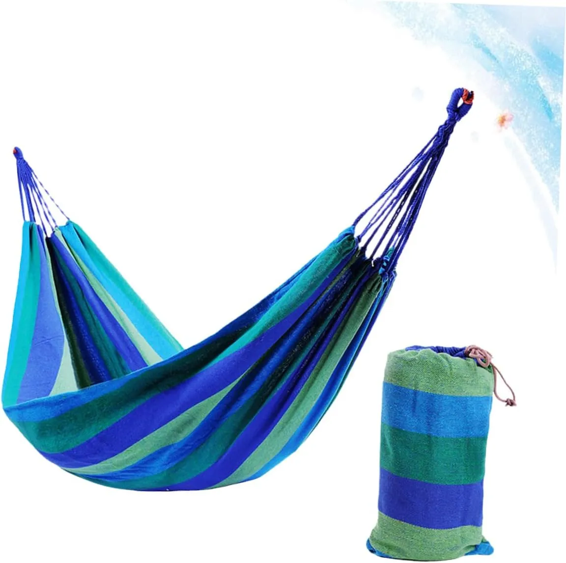 POPETPOP Rainbow Striped Canvas Double Hammock Camping Hammock Swing Lightweight Portable Suitable for 2 People Outdoor Travel