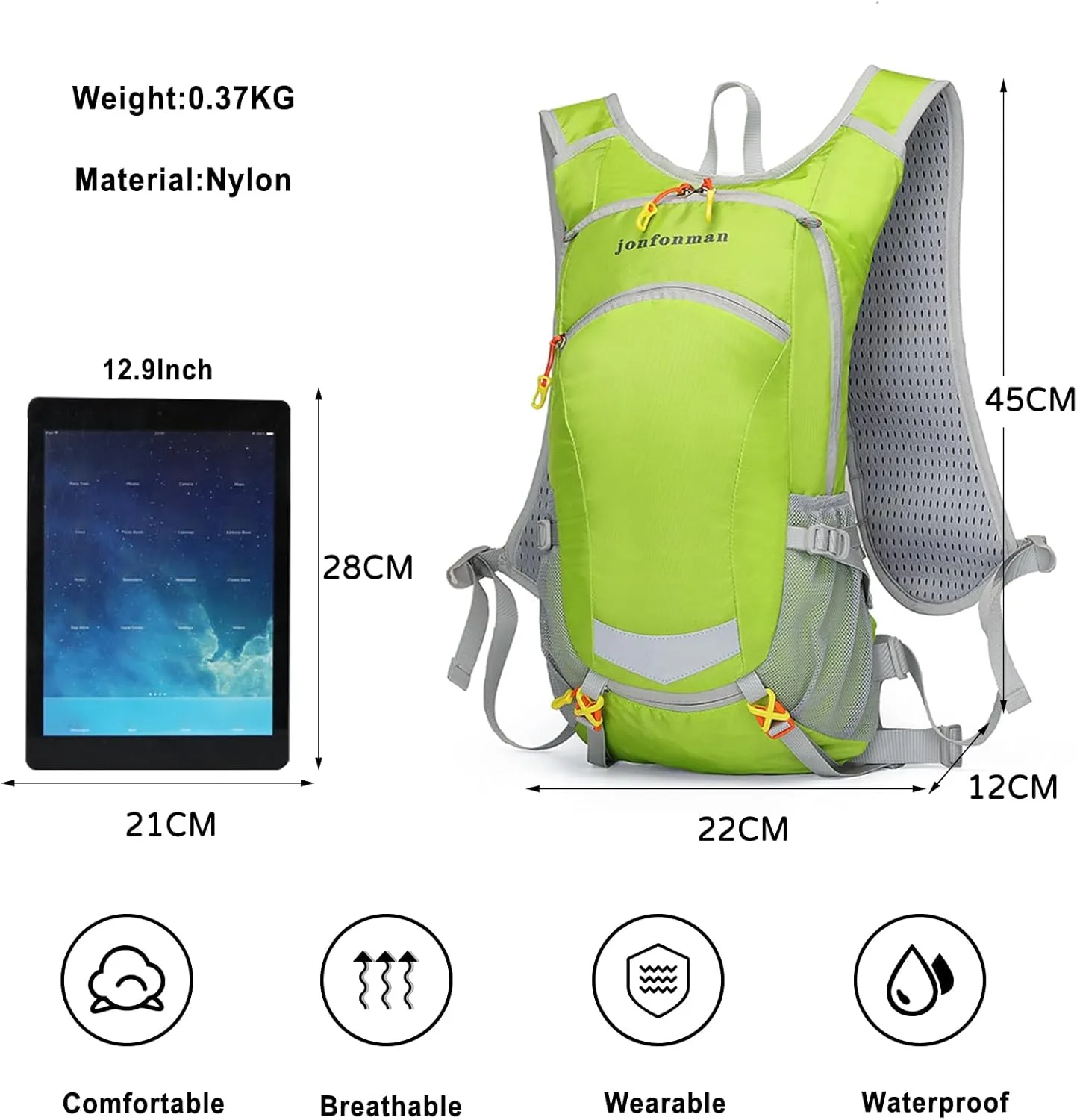 PORRASSO Hiking Backpack 19L Rucksack Waterproof Daypack Lightweight Backpack for Women Men Camping Trekking Cycling Climbing Outdoor Sports Green