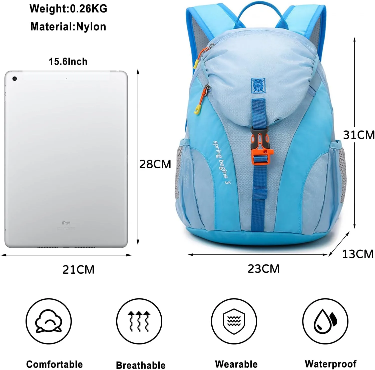 PORRASSO Hiking Backpack 5L Daypack Rucksack Lightweight Waterproof Women Men Backpack for Camping Daily Use Light Blue