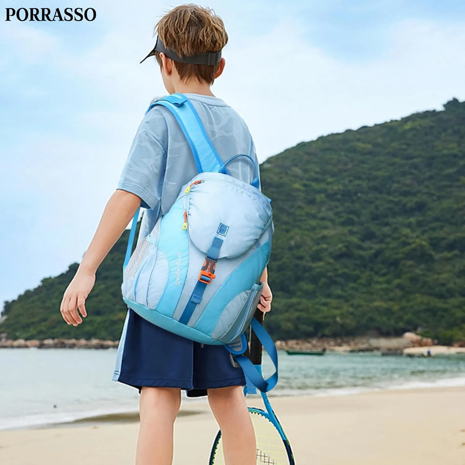 PORRASSO Hiking Backpack 5L Daypack Rucksack Lightweight Waterproof Women Men Backpack for Camping Daily Use Light Blue