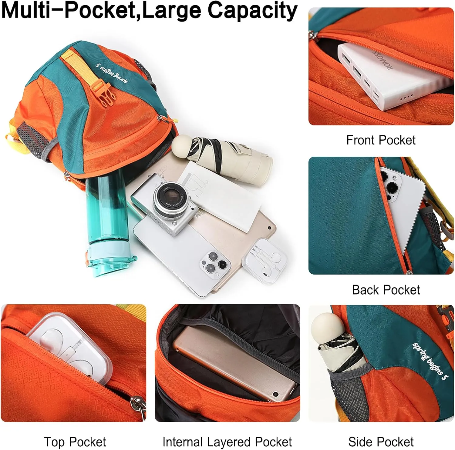 PORRASSO Hiking Backpack 5L Daypack Rucksack Lightweight Waterproof Women Men Backpack for Camping Daily Use Light Blue