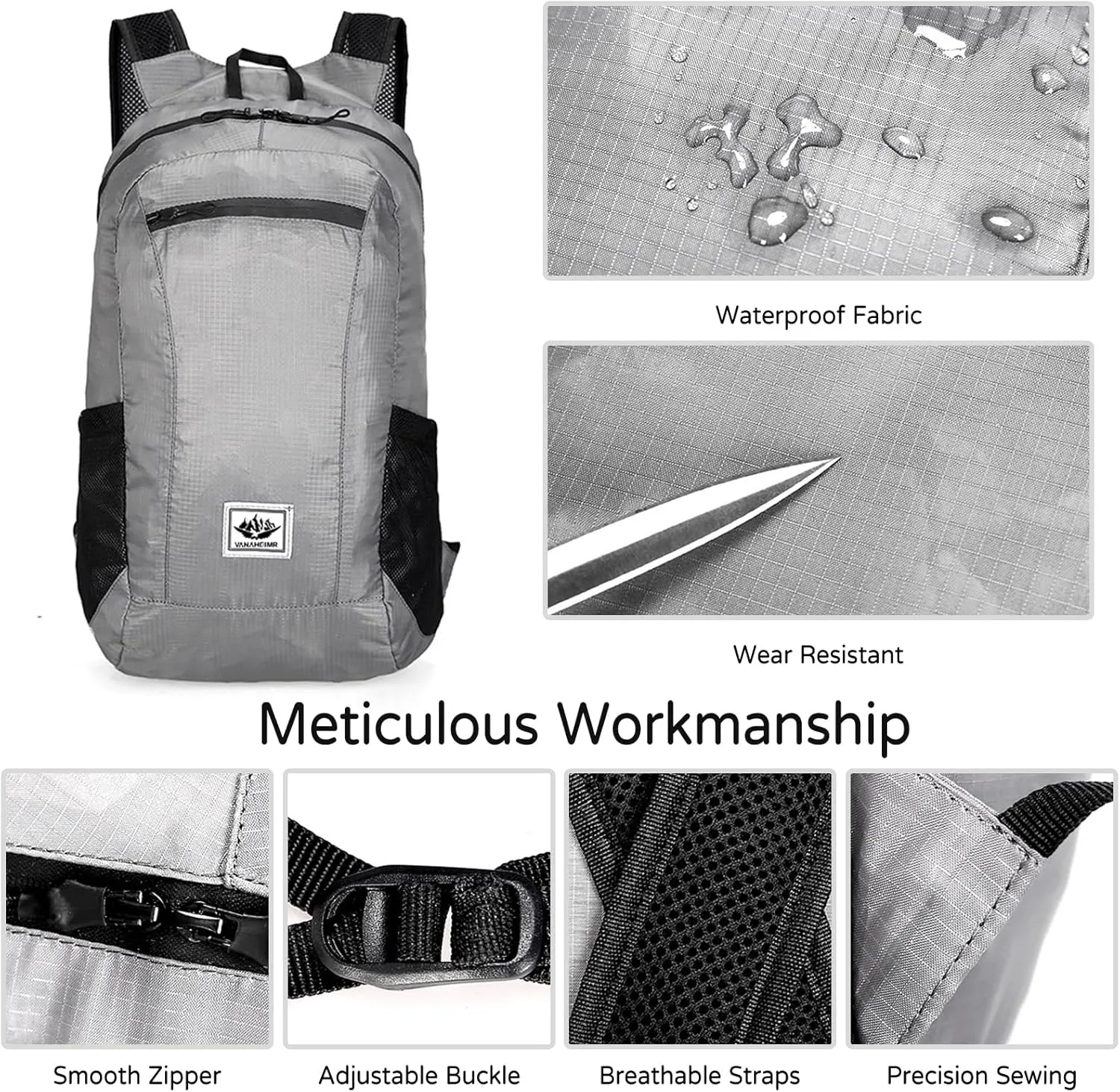 PORRASSO Hiking Backpack Foldable Waterproof Daypack 20L Lightweight Rucksack Backpack for Women Men Camping Trekking Cycling Climbing Outdoor Sports Blue Flower
