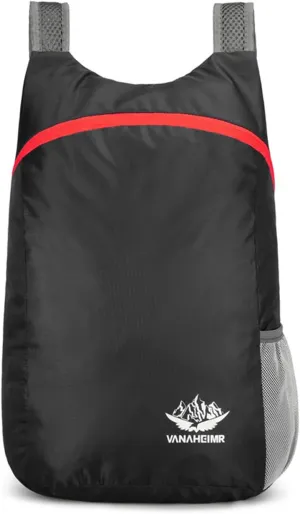 PORRASSO Hiking Backpack Lightweight Waterproof Daypack 20L Foldable Rucksack Backpack for Women Men Camping Trekking Cycling Climbing Outdoor Sports Black Red