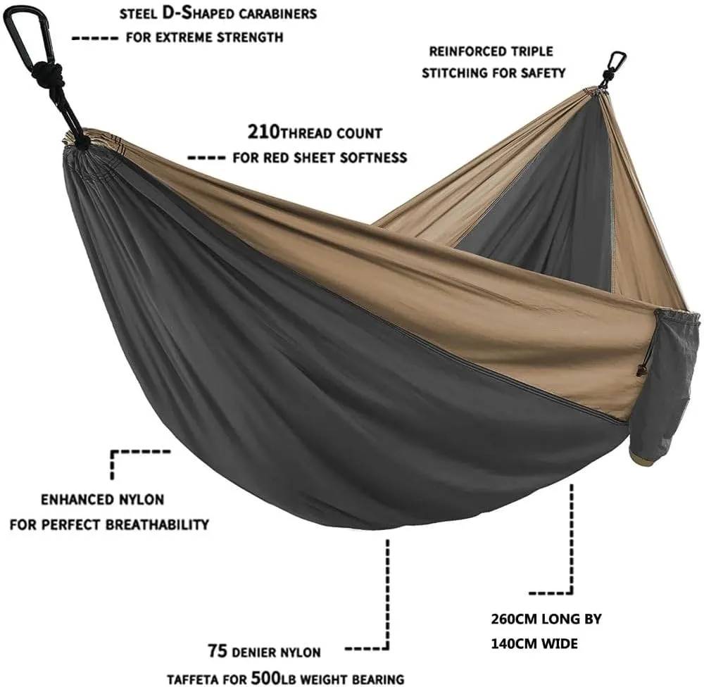 Portable 2 Person Hammock Set, Camping Essentials & Camping Gifts, Portable Hammock Single or Double Hammock for Outdoor
