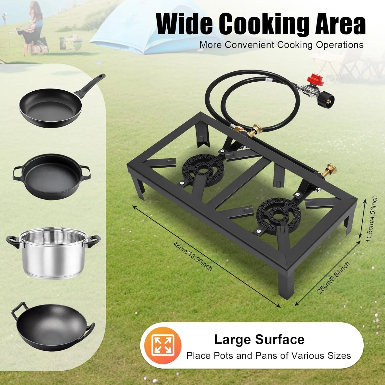Portable Burner Outdoor Gas Stove Propane Cooker with Adjustable 0-20Psi Regulator Hose Camp Cooker Outdoor Gas Stove for Patio Camping, BBQ, Home Brewing, Turkey Fry
