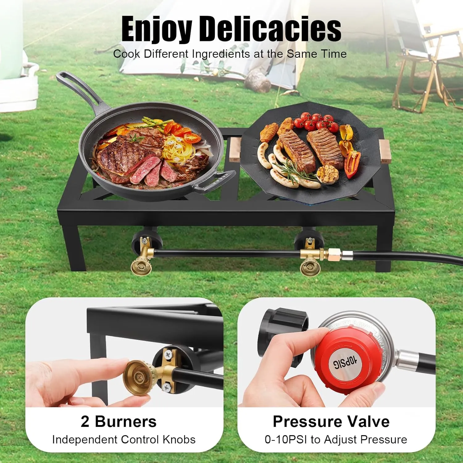 Portable Burner Outdoor Gas Stove Propane Cooker with Adjustable 0-20Psi Regulator Hose Camp Cooker Outdoor Gas Stove for Patio Camping, BBQ, Home Brewing, Turkey Fry