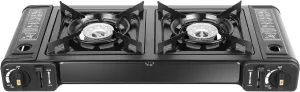 Portable Butane Camping Stove 2 Burners Gas Stove with Grill Tray and Storage Case Double Auto Ignition Cooktop Camping Burner for Home, Camping, Outdoor, Rv
