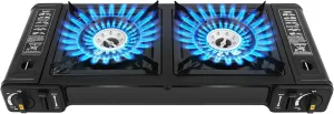 Portable Butane Camping Stove, 2burners Cooking Camping Cooktop With Carrying Case,Automatic Piezo Ignition Design,Desktop Camping Stove For Beach Cookouts, Backyard Bbq,Picnicking(Black)