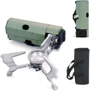 Portable butane stoves with electric piezo auto-ignition and durable push-turn control knobs, perfect for campers and backpackers mini gas stoves, 34*30*10.5cm, Green