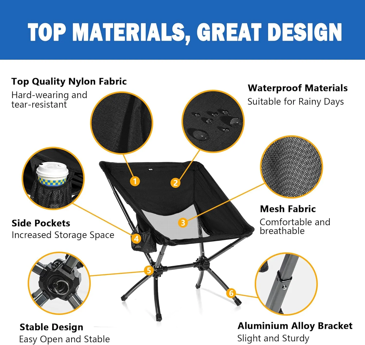 Portable Camping Chairs,Camp Chairs for Adults,Outdoor Chair Supports 380Lbs,Folding Camping Chair with Cup Holder Carry Bag,Fast Setup Lightweight Backpack Seat for Travel,Hiking,Beach,Adventures