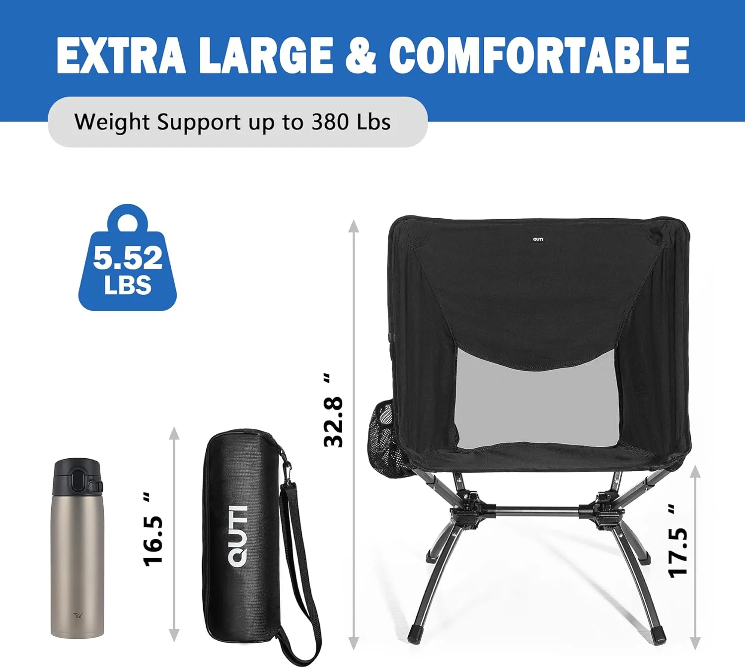 Portable Camping Chairs,Camp Chairs for Adults,Outdoor Chair Supports 380Lbs,Folding Camping Chair with Cup Holder Carry Bag,Fast Setup Lightweight Backpack Seat for Travel,Hiking,Beach,Adventures
