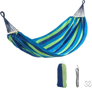 Portable Camping Double Hammock, 661 Lbs Capacity, with Carry Bag, Ropes and Hooks, for Indoor Outdoor Use (Blue)