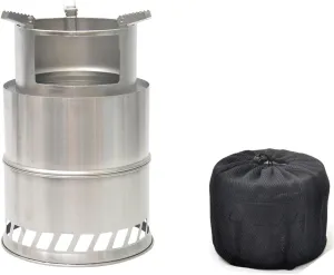 Portable Camping Wood Burning Stove Stainless Steel Camp BBQ Grill Backpacking Survival Stove with Bag for Outdoor Picnic Folding Hiking Cooking Grill Stand (Large Size)
