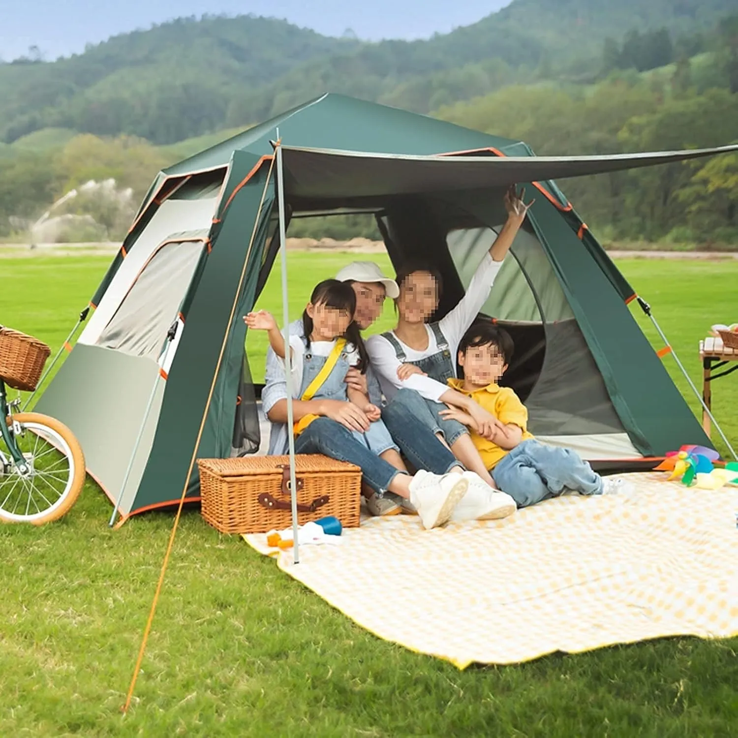 Portable Campitents Shelter Portable with Carry Bag Waterproof Hold 3-4 Persons Instant Setup Pop up Tent with Top Rainfly Protection for Campihikimountaineering (Black a)