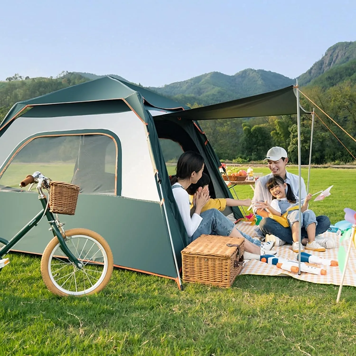 Portable Campitents Shelter Portable with Carry Bag Waterproof Hold 3-4 Persons Instant Setup Pop up Tent with Top Rainfly Protection for Campihikimountaineering (Black a)