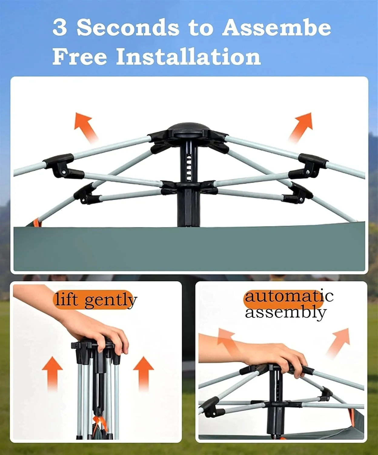 Portable Campitents Shelter Portable with Carry Bag Waterproof Hold 3-4 Persons Instant Setup Pop up Tent with Top Rainfly Protection for Campihikimountaineering (Black a)