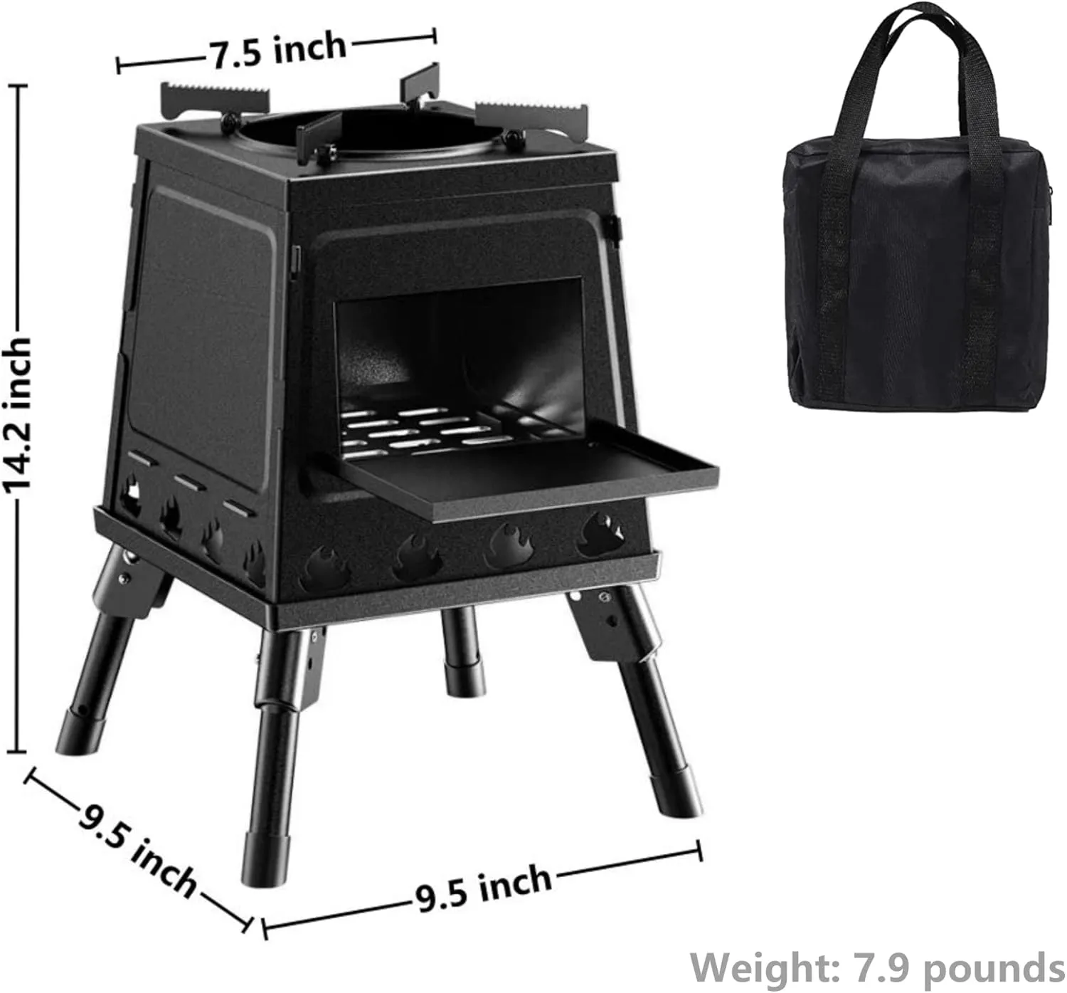 Portable Carbon Steel Camping Stove, Outdoor Wood Stove with Foldable Legs for Outdoor Camp (Small)