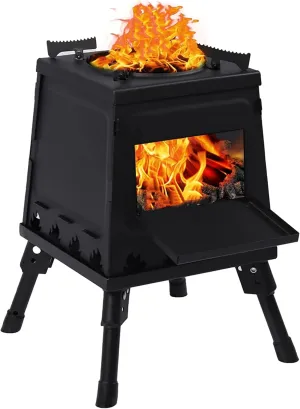 Portable Carbon Steel Camping Stove, Outdoor Wood Stove with Foldable Legs for Outdoor Camp (Small)