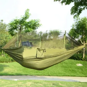Portable Double Camping Hammock with 600lbs Capacity, Outdoor Nylon Swing Bed for 2 Persons, Includes Mosquito Net, Strap, Hook and Carry Bag Ideal for Hiking and Camping