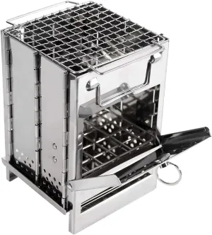 Portable Folding BBQ Grill Stove Outdoor Stainless Steel Barbecue Net Card Firewood Barbecue Rack Camping Supplies For Tent Camping Cooking