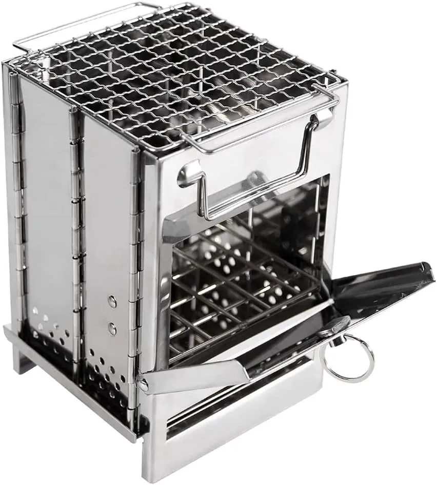 Portable Folding BBQ Grill Stove Outdoor Stainless Steel Barbecue Net Card Firewood Barbecue Rack Camping Supplies For Tent Camping Cooking