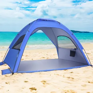 Portable Folding Beach Tent Double-Door for Family Camping Hiking Lightweight UPF Uv Includes Storage Bags Stakes Navy Color