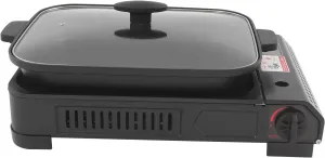 Portable Gas Stove, Butane Gas Stove with Grill Pan and Lid for Outdoor BBQ RV Camping Beach (17.71 * 12 * 3.34 in)