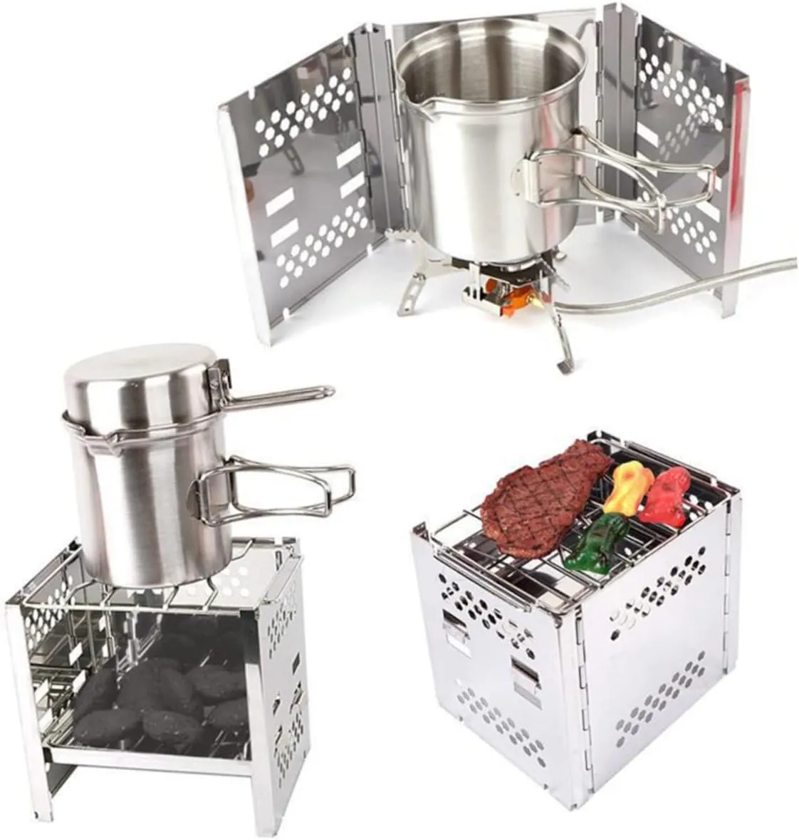Portable Grill Mini Camping Stove Stainless Steel BBQ Collapsible Outdoor Cooking Equipment for Picnic