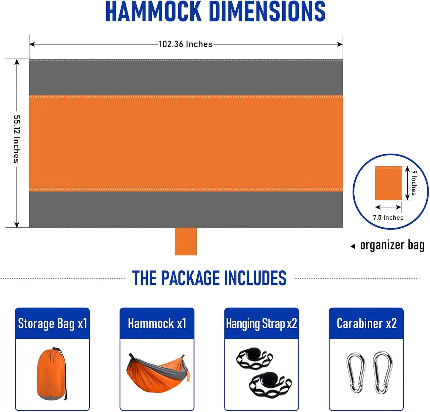 Portable Hammock and Travel Lightweight Backpacking Hammocks Swing with Stainless Steel Clip and Tree Straps for Camping Hiking Backyard Lounging Outdoor Hammock (Orange Gray)